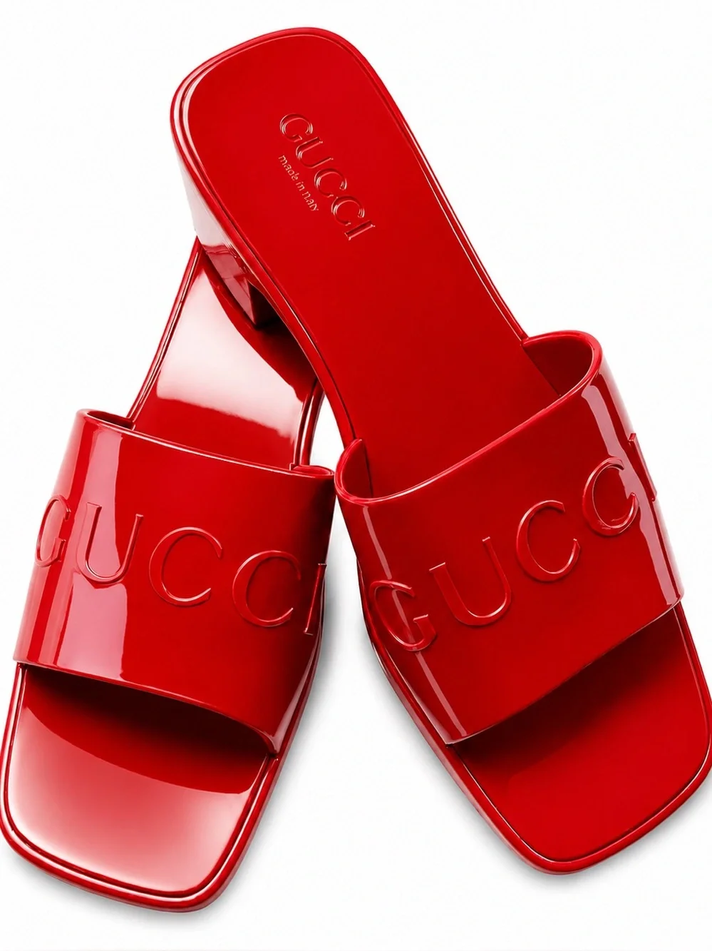Gucci Red Jelly Rubber Logo Women’s Slide Sandals Thick Heels 39